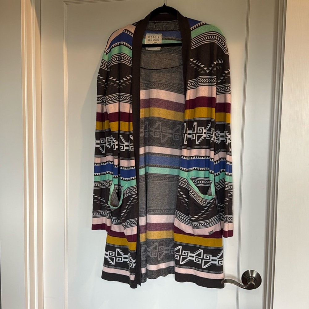 Billabong Colorful Southwestern Stripe Print Cotton Cardigan Sweater siz…